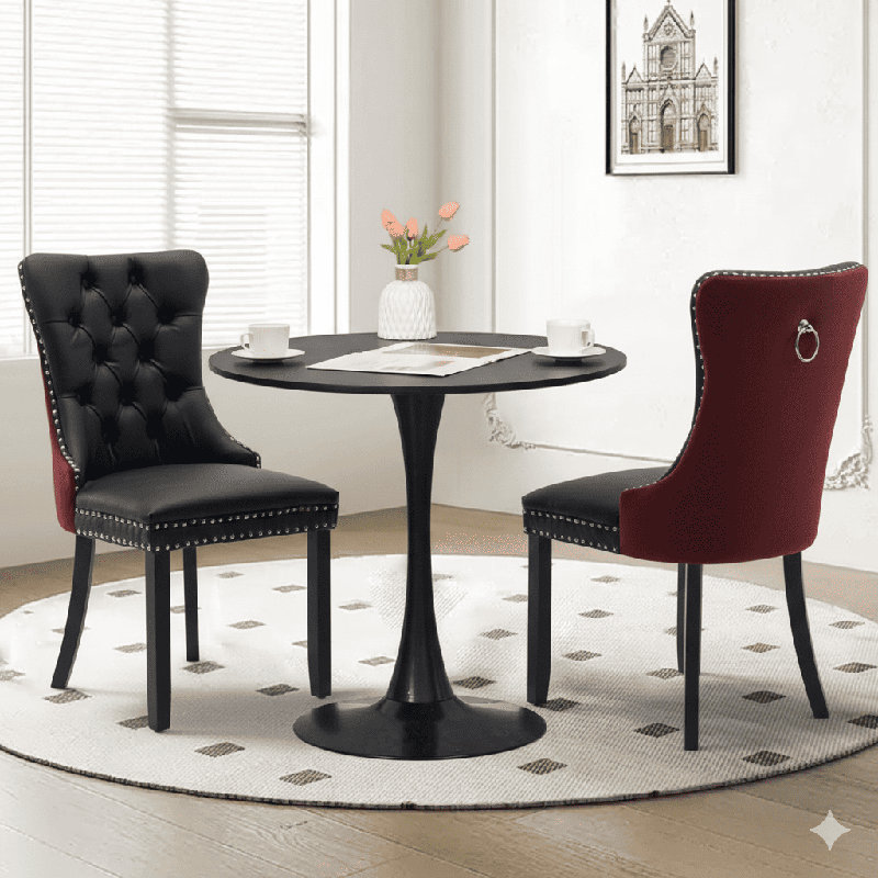 Ensemble de table de salle à manger rond avec 2 chaises, Noir, noir, noir, noir, Noir / Rouge