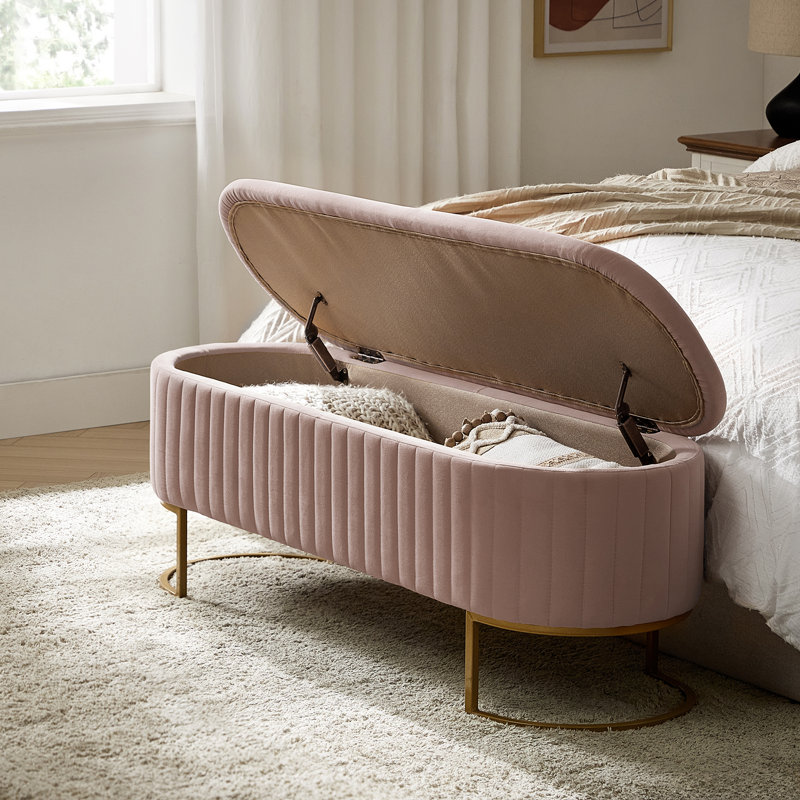 Banc de rangement rembourré Ferdinand, Rose, H 19 po x l 50,5 po x P 16 po