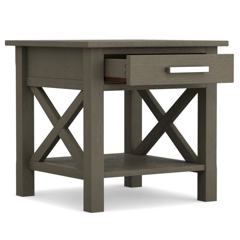 Kitchener 21"W Solid Mango Wood Square End Table with Storage Drawer, Farmhouse Grey