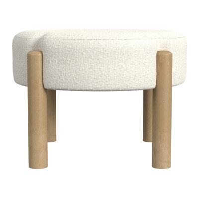 Eli 22 Inch Ottoman Footstool, Brown Boucle And Natural Hardwood
