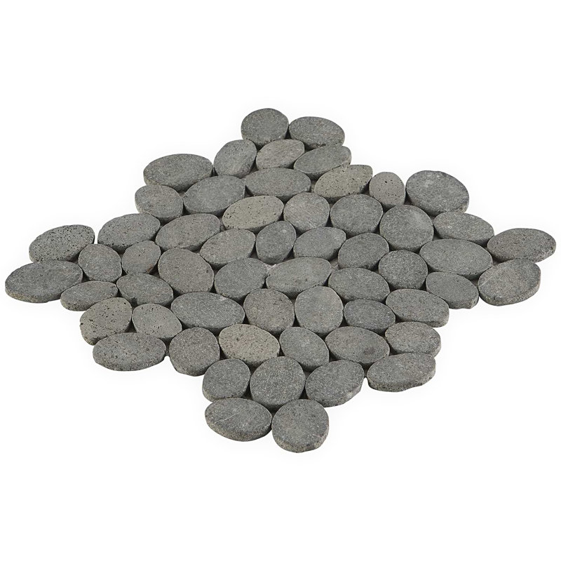 Nature Round Lovina Pebble Mosaic Tile, Lava Black
