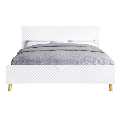 Lit Ek Gaines blanc à finition ultrabrillante avec motif ondulé