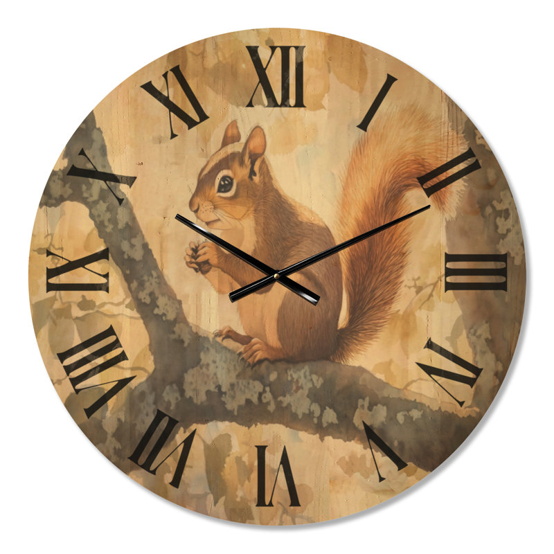 Horloge murale surdimensionnée pour animaux sauvages - ombres écureuil, imprimée sur bois, Large