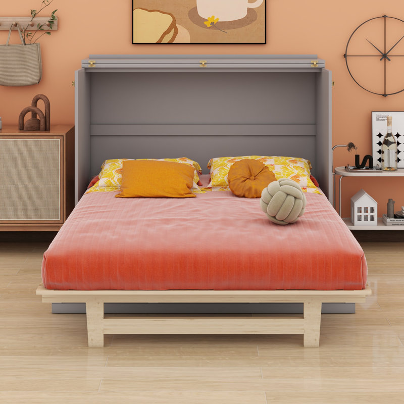 Murphy Bed with Large Drawers, Full, Gray