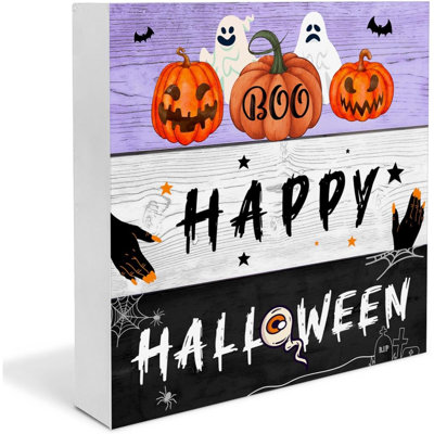 Décoration d'Halloween d'intérieur, décorations d'Halloween heureux, panneau décoratif en forme de globe oculaire citrouille fantôme, décoration pour tablette de bureau 5 x 5 po