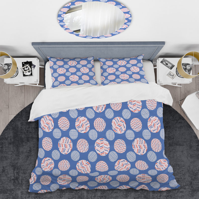 Motif de cercle bleu - ensemble de housse de couette abstrait - polyester microfibre