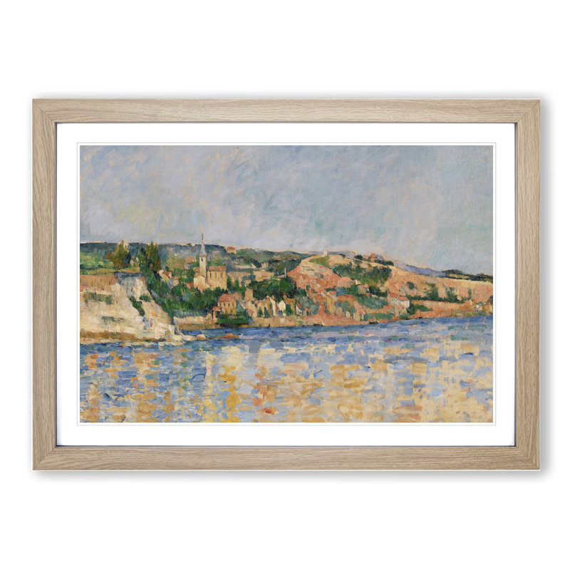 Village at the Water's Edge by Paul Cezanne - Picture Frame Painting, Oak, 48cm H x 65cm W x 2cm D