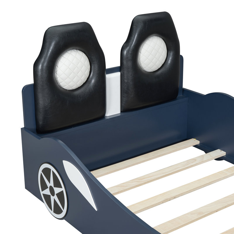 Lit simple en forme de voiture Blue Race, Bleu
