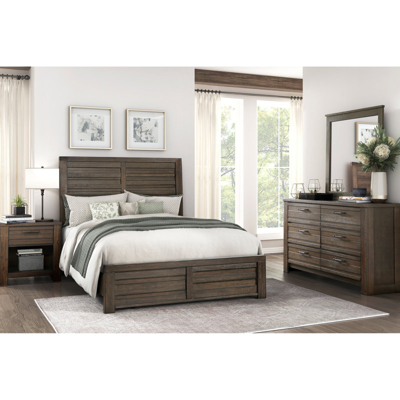 Lit double rustique, finition brun foncé, cadre, tête de lit, bois d'ingénierie, Marron foncé