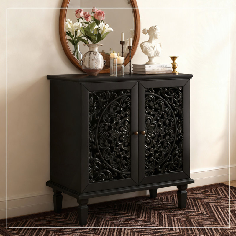 2-Door Display Storage Sideboard,Adjustable Shelf and Solid Wood Legs, Black