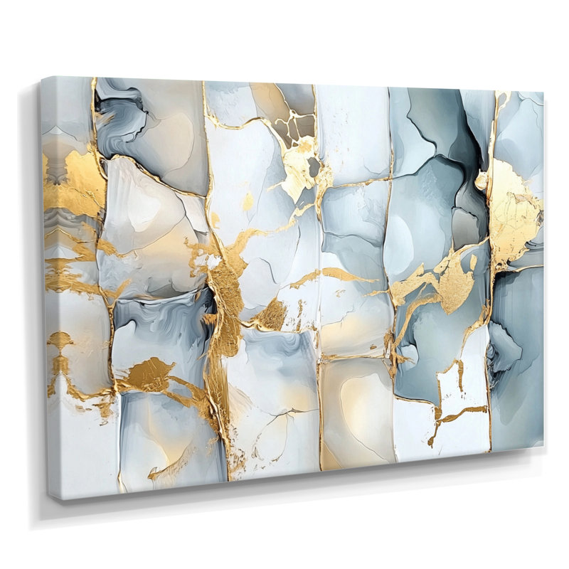 Or brisé et marbre gris II - cubisme abstrait, salon d'art mural, H 12 po x l 20 po, Toile tendue, Ne s’applique pas
