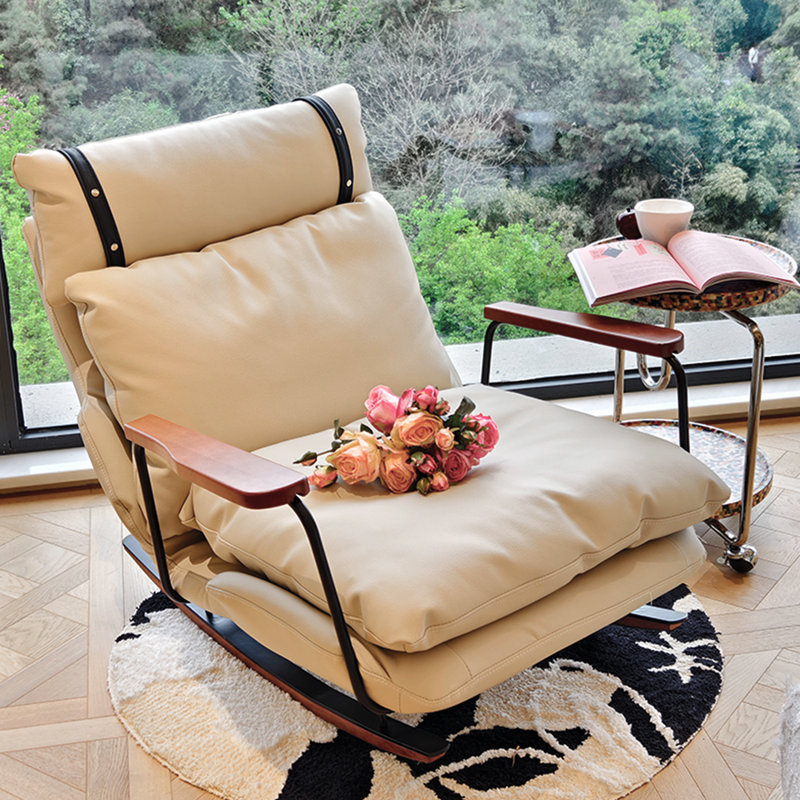 Chaise berçante réglable en similicuir rétro, Beige