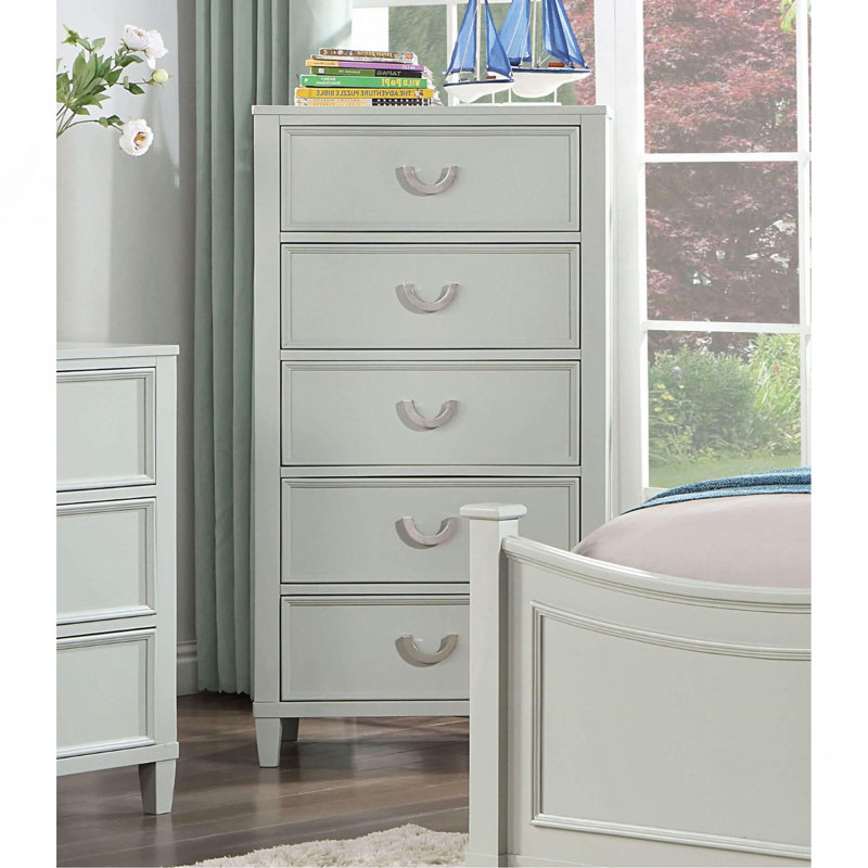 Détails de la moulure de chambre à coucher en bois massif à 5 tiroirs de style transitionnel