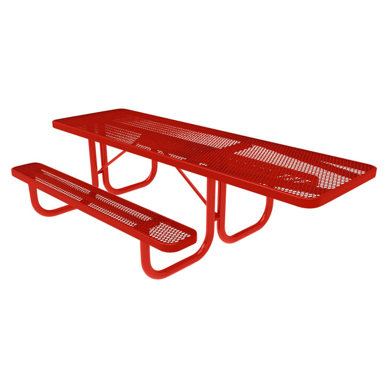 Table de pique-nique rectangulaire de 2,4 m (8 pi), extensible, rouge, 1 côté conforme aux normes ADA, Rouge