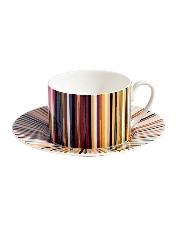 Missoni Tea Cup & Saucer STRIPES Set Of 2 In Luxury Box Jenkins 148 Diam. 3.3", H 2.3", Cap. 7.5 Oz, Saucer Diam. 6"