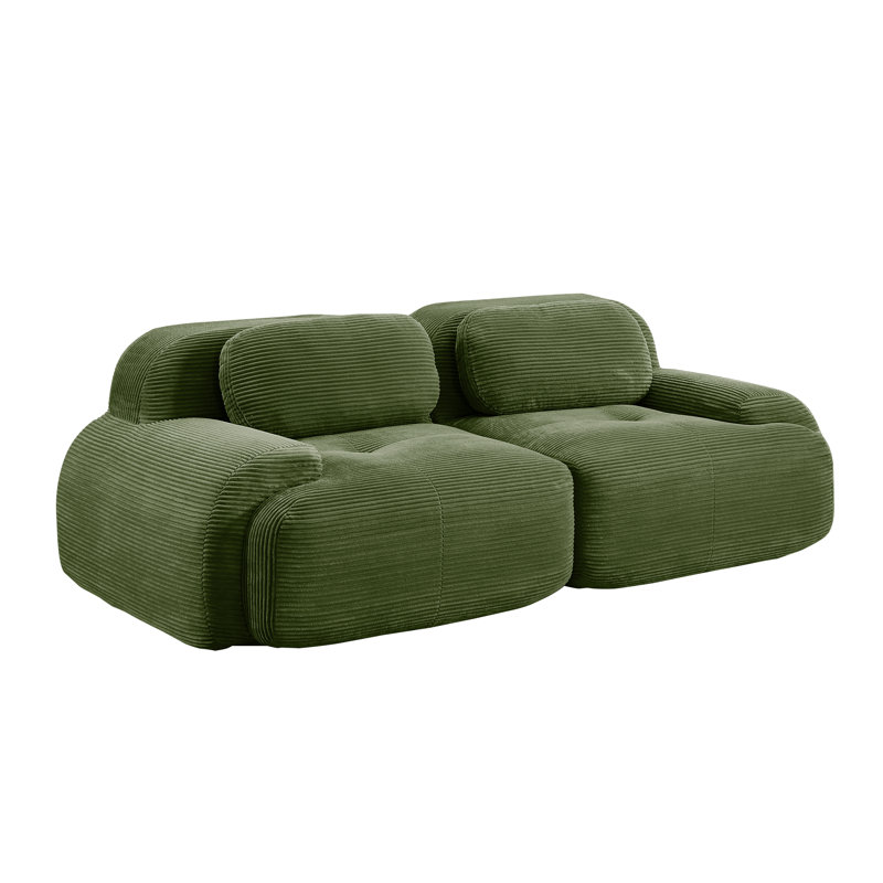 82" Olive Green 2-Seat Loveseat Sofa In Luxury Corduroy Fabric, Modular Design For Free Combination & Separation, Featuring Curved Armrests, Anti-Slip Base, High-Resilience Sponge Padding, Perfect For Living Rooms, Bedrooms, And Audiovisual Rooms