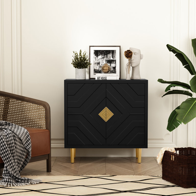 Shenade 31.7'' Modern Sideboard Buffet Cabinet with 2 Decorative Embossed Pattern Doors, Black