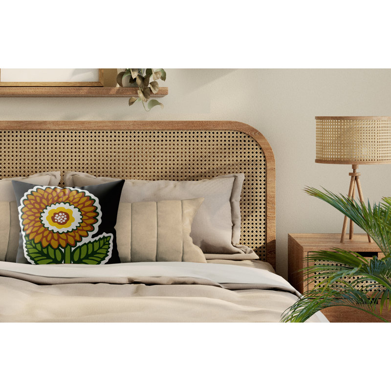 Coussin Soni, Black/Ochre/Brown/Green Floral, Carré 16 po