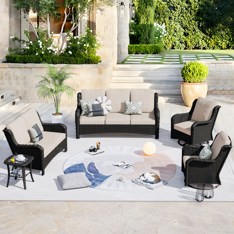 Karega 5 - Person Patio Conversation Set with Cushions, Beige, Brown