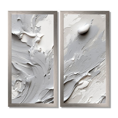 Grey And Cream Harmony In Chaos - Abstract Large Wall Art, Gray Abstract Canvas Print Set Of 2