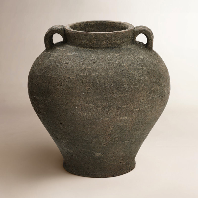  Rustic Brown Terracotta Cauldron 14.6-Inch Tall Vase