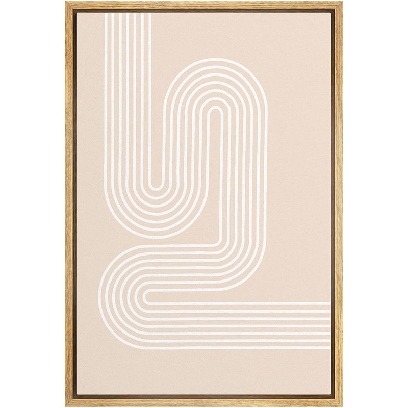 IDÉE4WALL, reproduction d'art sur toile encadrée, brun clair, rétro, motif de vague Mid-Century, formes abstraites, illustrations, minimalisme, géométrique décoratif pour le salon, la chambre à coucher, le bureau
