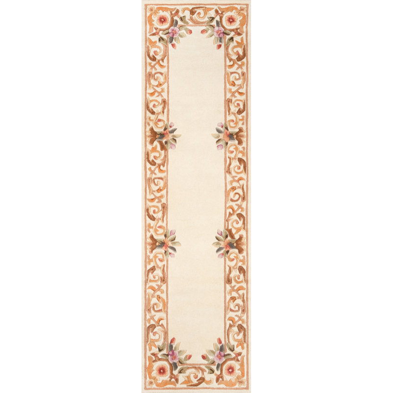 Tapis ivoire / brun en laine touffeté à la main Aizza, Rond 4 pi