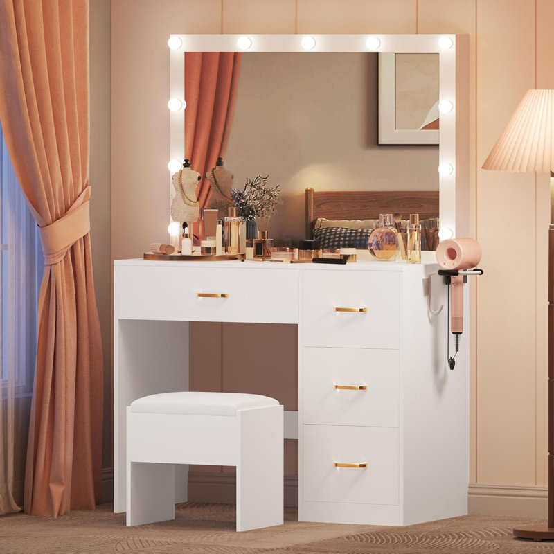 Aimara Dressing Table with Mirror, White