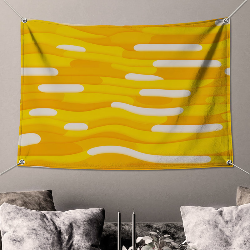 Yellow Waves Wall Tapestry -  Abstract Wall Decor, 68in H x80in W with 4 Grommets