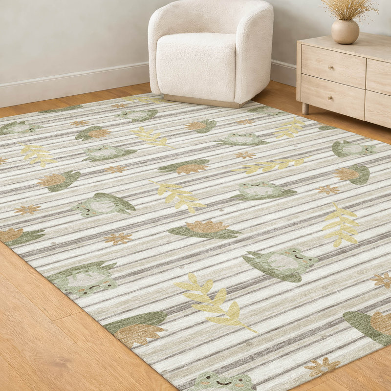Tapis intérieur / extérieur lavable à la machine pour enfants ACN2795, Ivoire ivoire, 9 pi x 12 pi