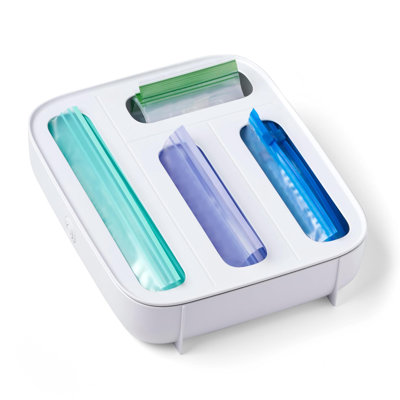 Distributeur de sacs à nourriture StoraBag pour tiroir, 4 compartiments, organisateur de sacs à sandwich en plastique pour le rangement de la cuisine, blanc
