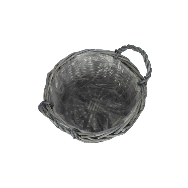 Wicker Round Storage Display Tray Basket with Lining, 14cm H x 25cm W x 25cm D, Antique Wash