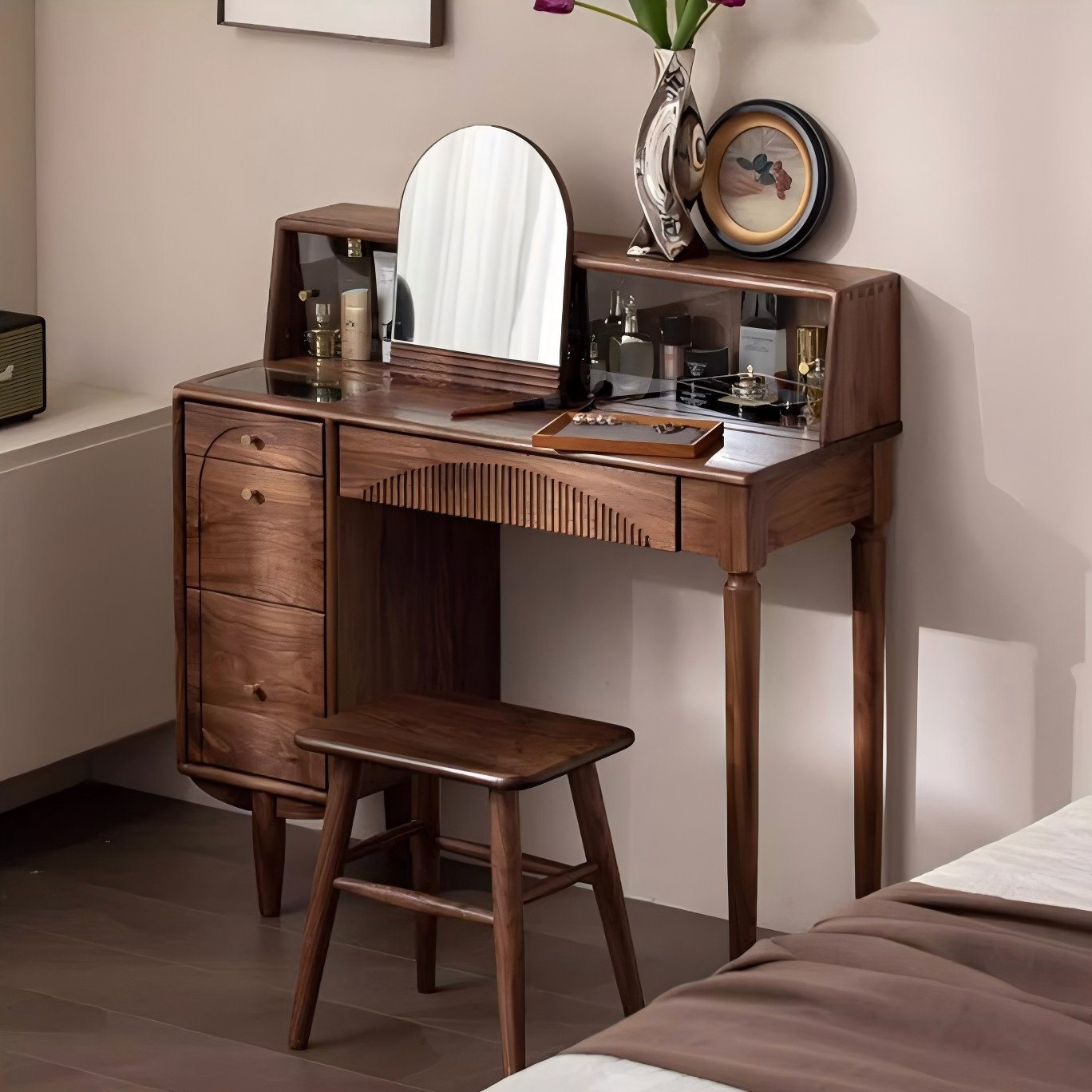 Isla Hopping Mid century Modern Walnut Makeup Vanity Table Wayfair Canada Isla Hopping Mid century Modern Walnut Makeup Vanity Table Wayfair Canada