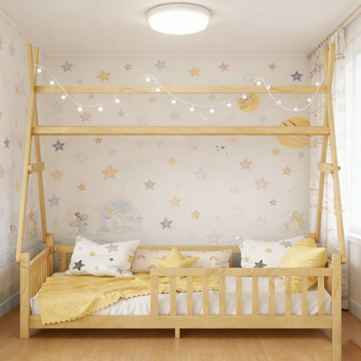 Lit maison avec lumière DEL, plancher bas et toit amovible pour les enfants
