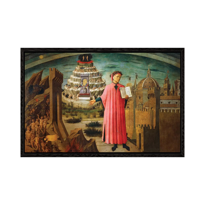 Divine Comedy, 1465 by Domenico Di Michelino - Painting on Canvas, Black Framed, 45.72cm H x 66.04cm W x 3.81cm D