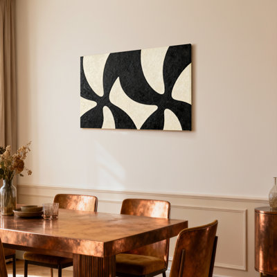Ensemble de 1 tableau sur toile tendue à motif géométrique abstrait noir et crème