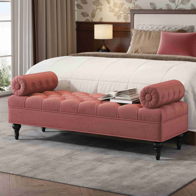 Banc de chambre à coucher moderne, banc de bout de lit, banc rembourré en velours avec 2 coussins amovibles, repose-pieds rembourré confortable, repose-pieds