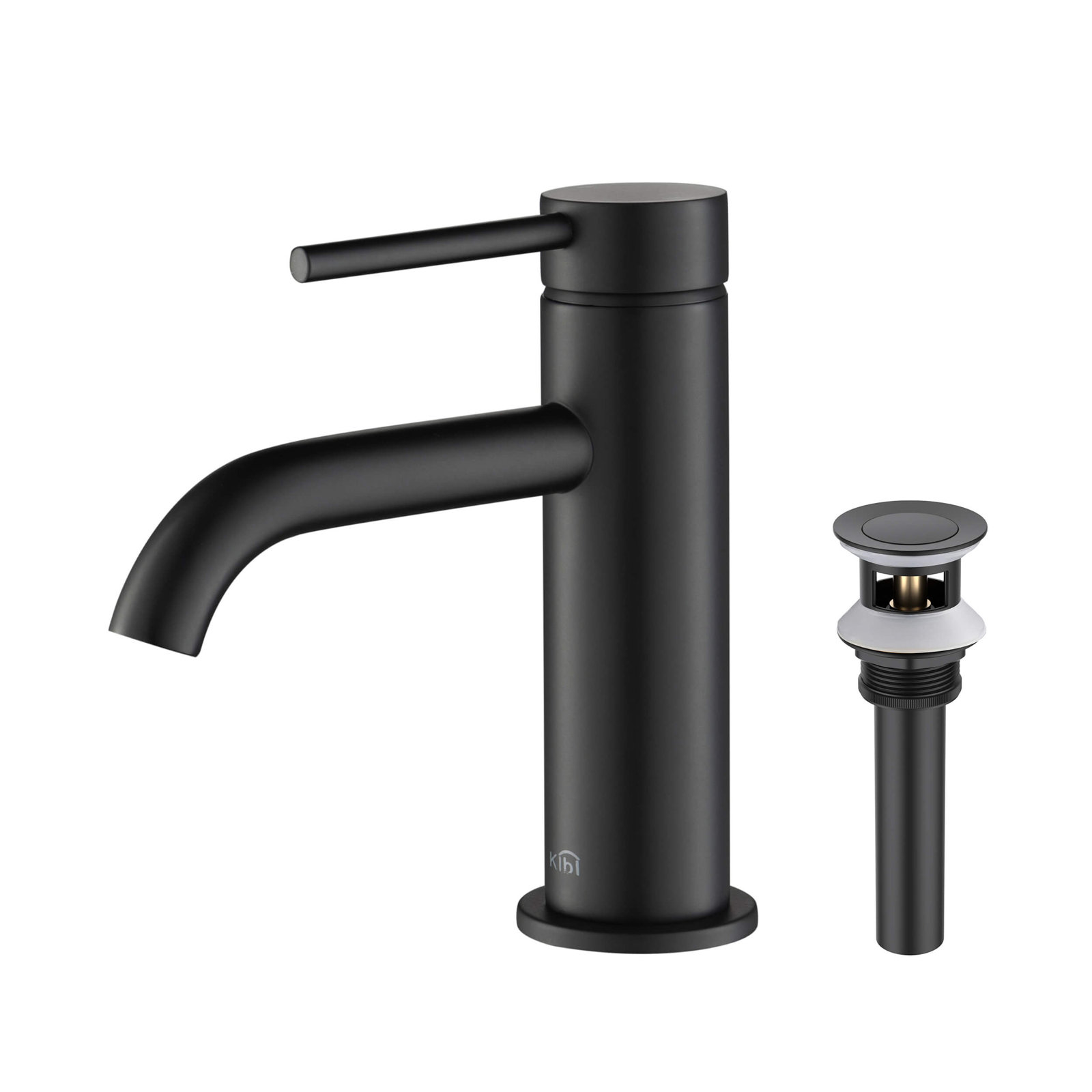 Circular Single-Hole Bathroom Faucet, Matte Black, Drain Assembly Included