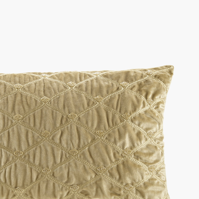 Gold Rectangular Velvet Throw Pillow with Embroidered Rhinestones