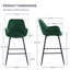 Velvet Upholstered Bar Stools with Armrests, Diamond Quilted Backrest and Metal Legs-1011233833-1011233875