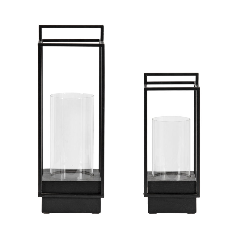 Wood and Metal Two-Piece Candle Holder Set, Black
