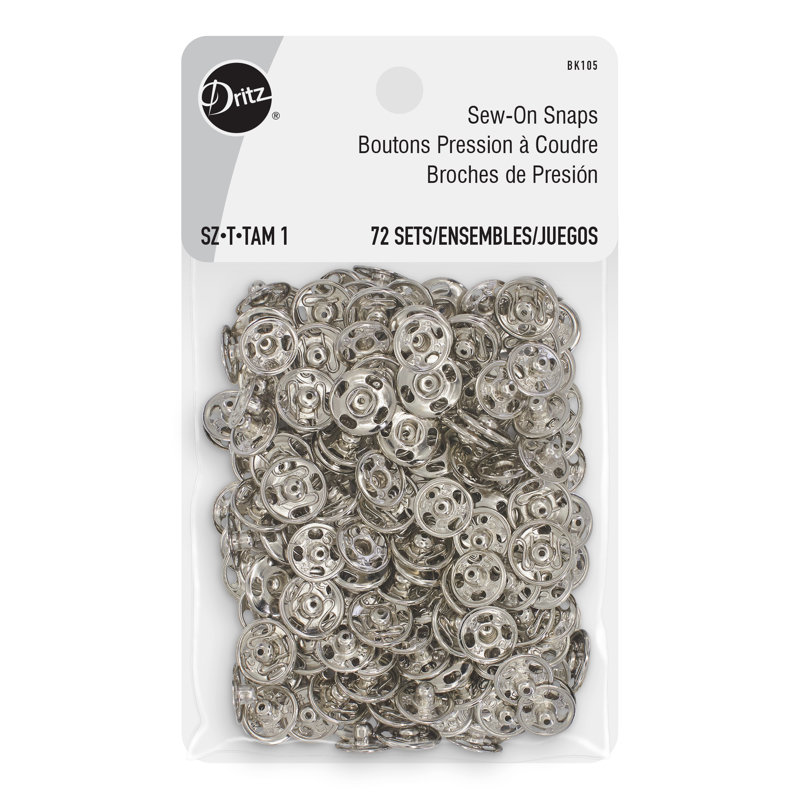 Dritz Sew-On Snaps, 3/8", Silver, 72 Sets