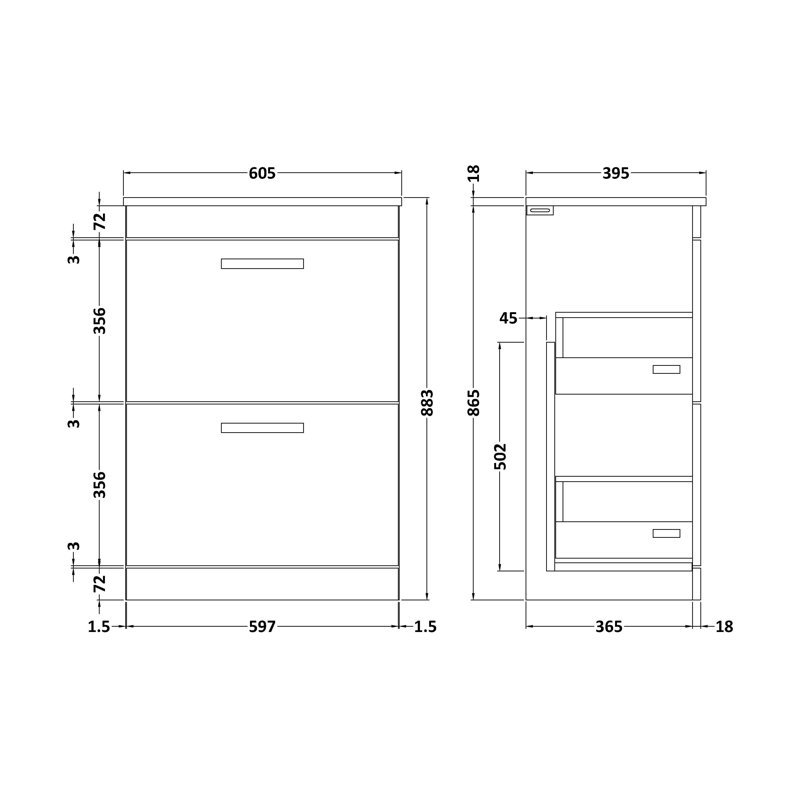 Athena 605mm Single Bathroom Vanity with Integrated Vitreous China Basin, Anthracite Woodgrain