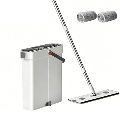 JOYBOS Self-Wringing Flat Mop Set with Dual-Compartment Bucket for Washing and Drying, 7-Layer Scraper, 2 Replaceable Mop Pads, Slim Design Ideal for Tight Spaces,60.6-Inch 
