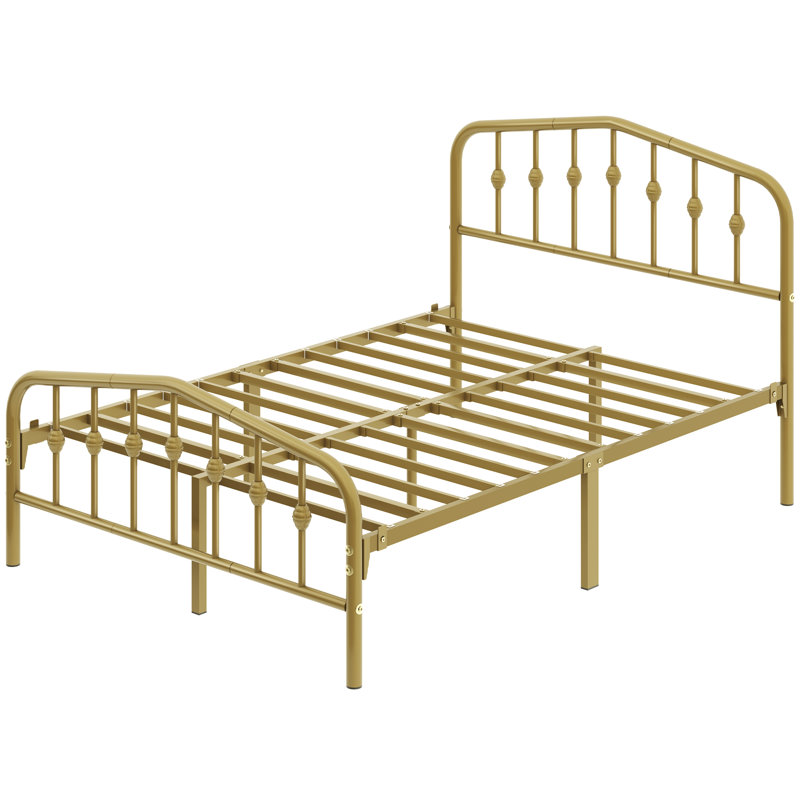 Valor Bed Frames Metal Platform Bed with Headboard, Full, Antique Gold
