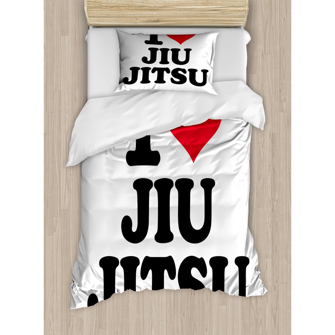 Bettbezug Set, I Love Typography, Jiu Jitsu, Schwarz Dunkel Coral