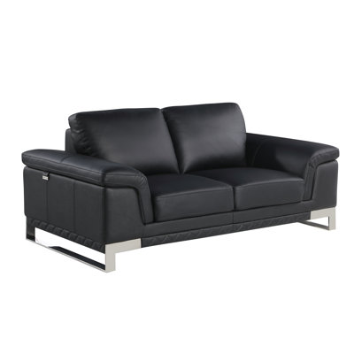 Black Modern Genuine Leather Loveseat