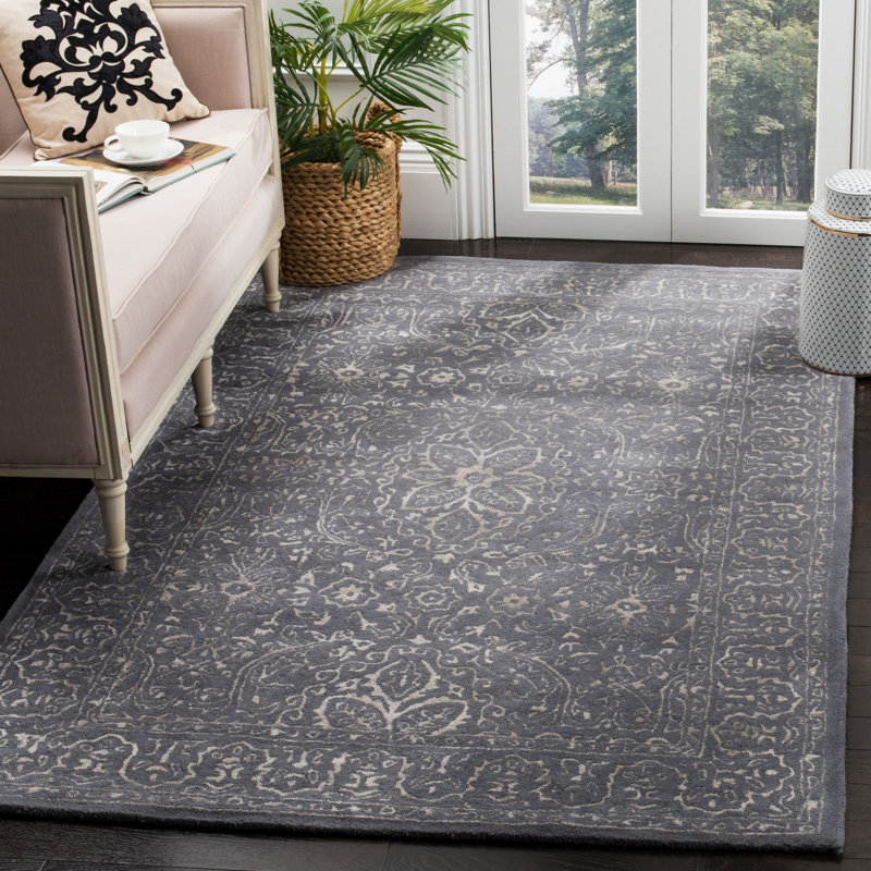 Samaniego Hand Tufted Viscose/Wool Oriental Rug in Grey, Rectangle 9' x 12'