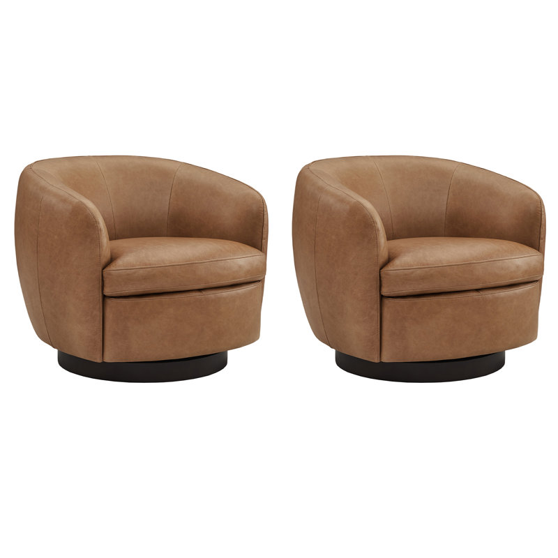 Fauteuil demi-tonneau pivotant en cuir véritable Marcy