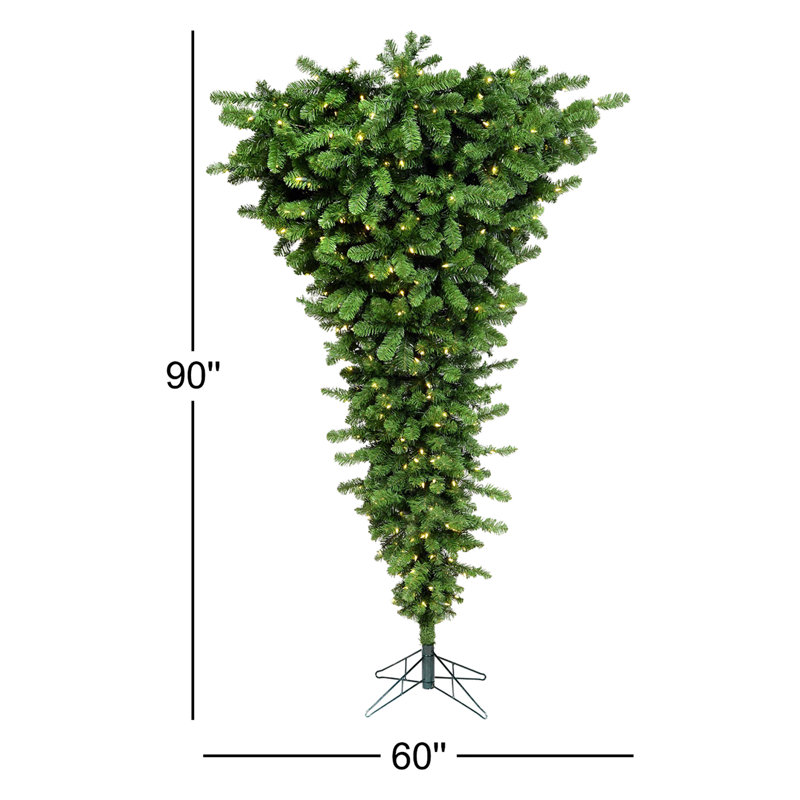 Upside Down Artificial Christmas Tree with LED Warm White Lights with Stand, 7.5', Green